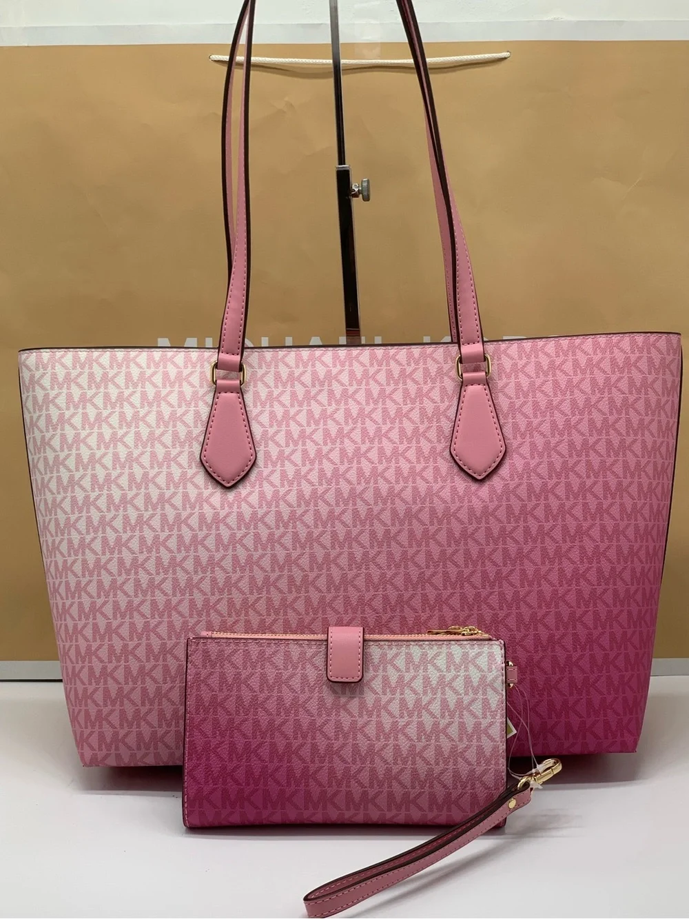 Michael Kors Sheila Carnation  Ombre Signature Logo Tote with Wristlet